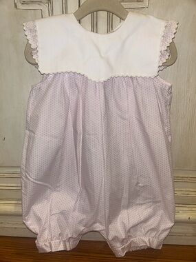Classic Pink Polka Dot Baby One-Piece Bodysuit with White Peter Pan Collar